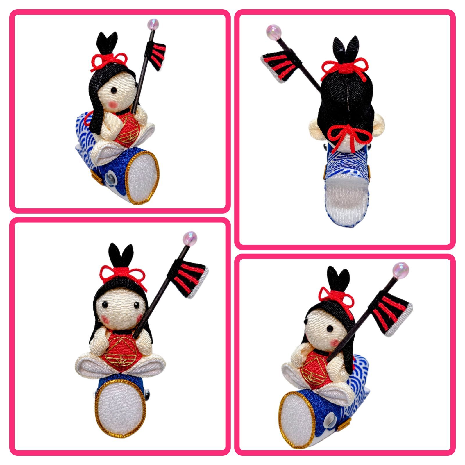 五月人形】鯉に乗った金太郎と桃太郎兜・弓・刀・柏餅・木札【こどもの日】