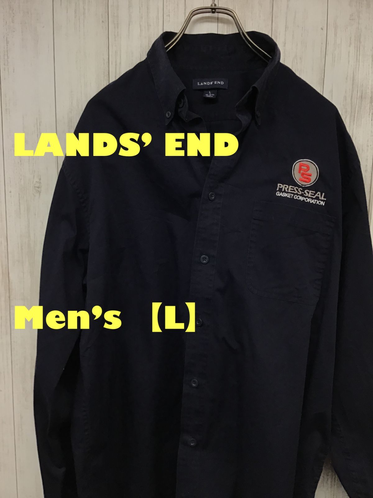【送料無料】RANDS’END　長袖ワークシャツ　US輸入古着　Lサイズ