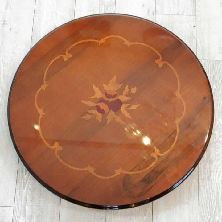 イタリア ダイニングテーブル 3点セット 70cm 円形 象嵌 2人用