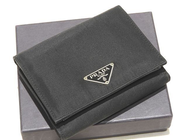 PRADA プラダ 3つ折り コンパクト 折り財布 M176 ブラック ナイロン×レザー 三角ロゴ レディース メンズ 兼用 7D
