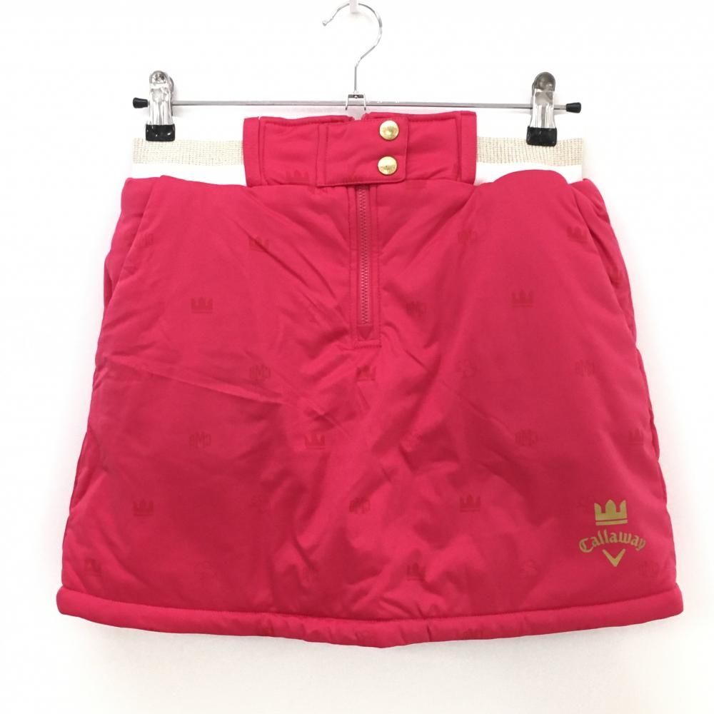 超 キャロウェイ 中綿リバーシブルスカート レッドピンク 片面ユニオンジャック ロゴ総柄 レディース SS ゴルフウェア Callaway