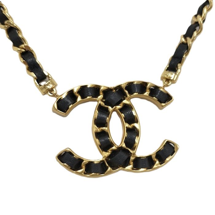 CHANEL ネックレス ココマーク GP レザー ゴールド ブラック A24A