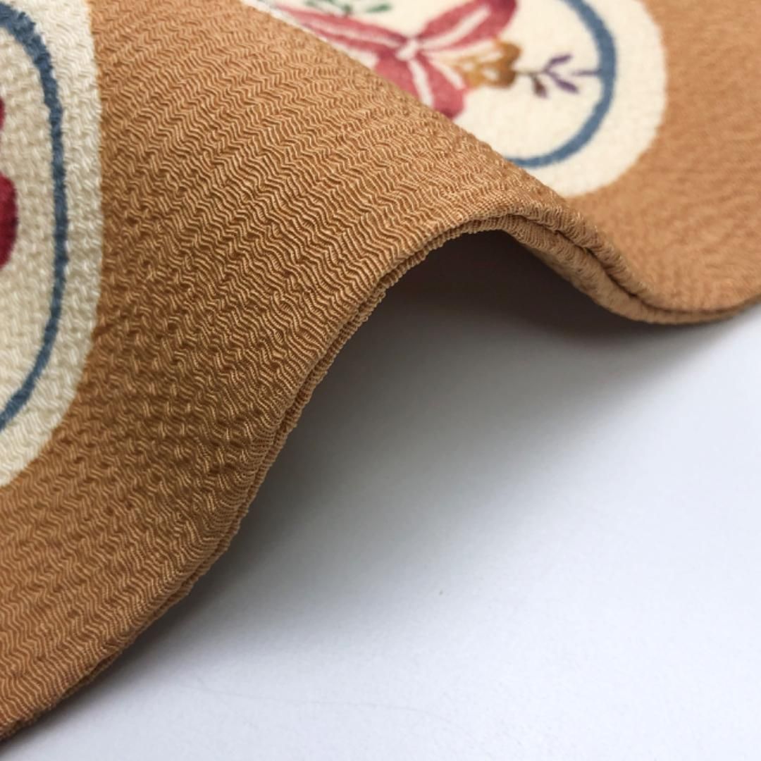 名古屋帯 型染 紅型 丸に花模様 縮緬 梅茶色 O-5467 - メルカリ