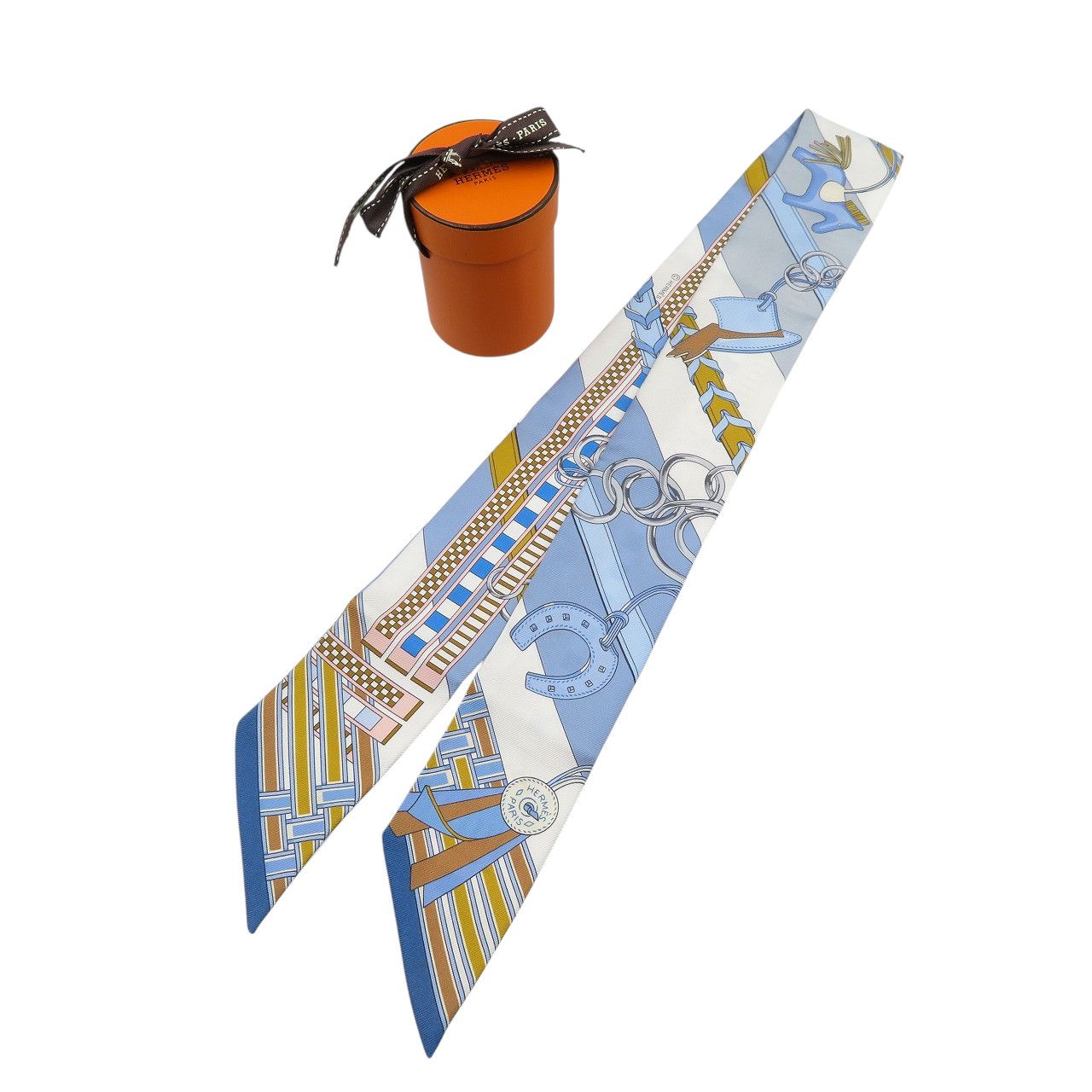 新品未使用　HERMES エルメス　ツイリー　馬勒とチャーム　ブルー HERMES(エルメス) / ツイリー/馬勒とチャーム/スカーフ/シルク