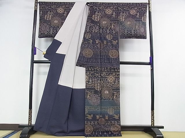 平和屋着物○訪問着 総刺繍 スワトウ刺繍 几帳雪輪飛鶴草花文