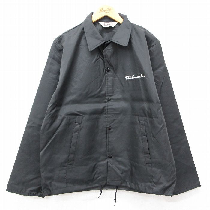L/古着 長袖 ナイロン ジャケット メンズ 80s ミルウォーキー 黒 ブラック 24aug30 中古 アウター ウインドブレーカー