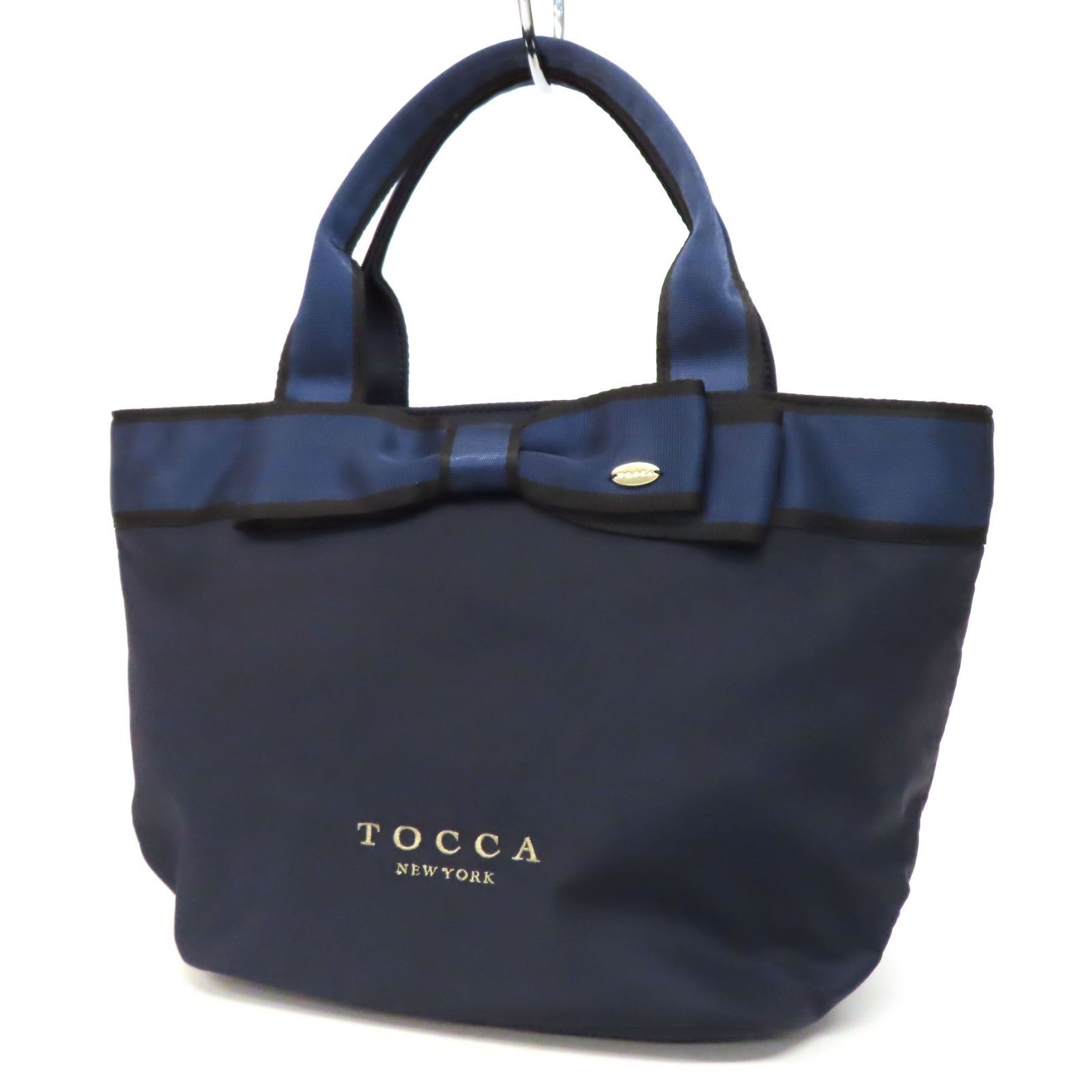 美品 トッカ ナイロントートバッグ ハンドバッグ 紺 ネイビー ゴールド 