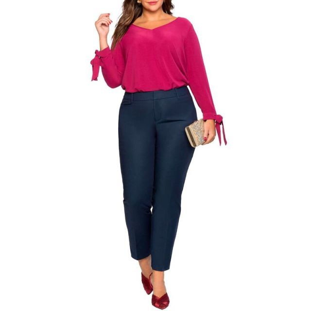 【送料無料】 エロクイ レディース カジュアルパンツ ボトムス Eloquii Women's Plus Size Petite Kady Fit Double-weave Pant Classic Navy