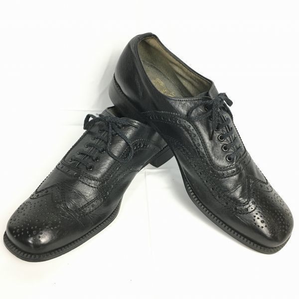 70s-80s? Vintage ARISTOKRAT OLD GOLD 10.5 28.0-28.5 黒|BLACK フルブローグ ウイングチップ ビジネスシューズ |men s 管NO.ZD-53<sale>