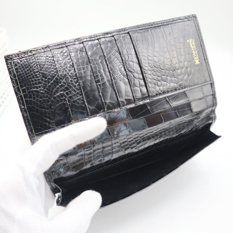 ⭐極美品⭐クワンペン クロコダイル 長財布 ブラック/黒 最高級 二つ折り KWANPEN クワンペン クロコダイル 二つ折り カードホルダー付き