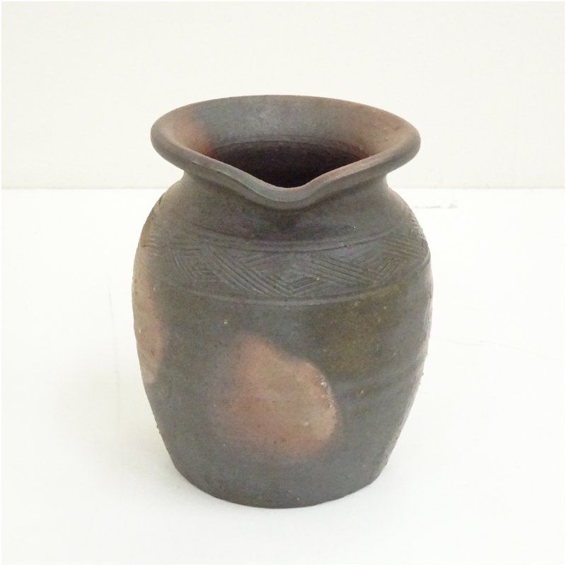すずらん 桃山時代　古備前焼　花入 掛け用　瓢箪型　竹へら波図　茶道具 備前焼 山本出造 掛花入（共箱）花入れ 茶道 茶道具 花瓶 花器