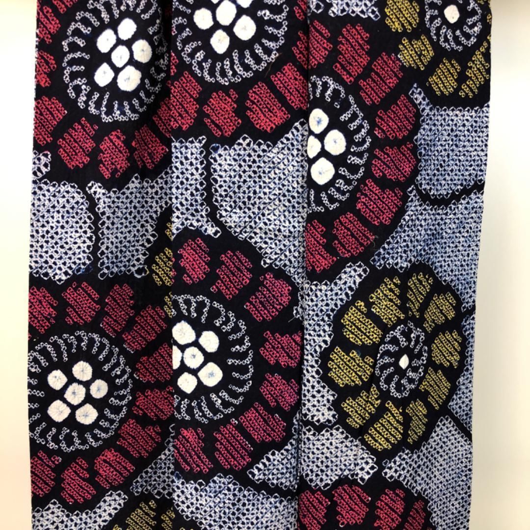 浴衣 有松鳴海絞り 花模様 杉綾紋 ギザギザ ネイビー 着物 034a d 有松