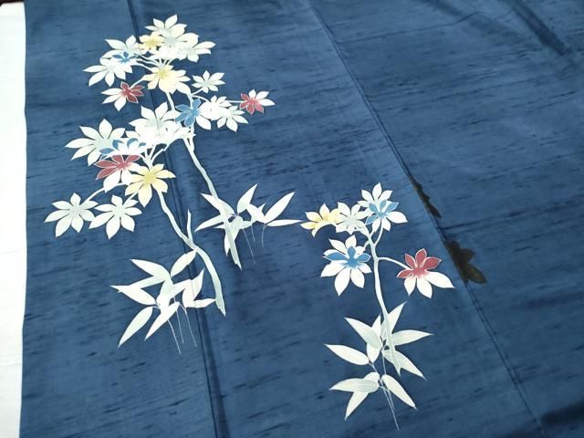 平和屋着物●訪問着　白山紬　枝花文　正絹　逸品　CAAU1840yc 平和屋着物○訪問着 白山紬 枝花文 正絹 逸品 CAAU1840yc