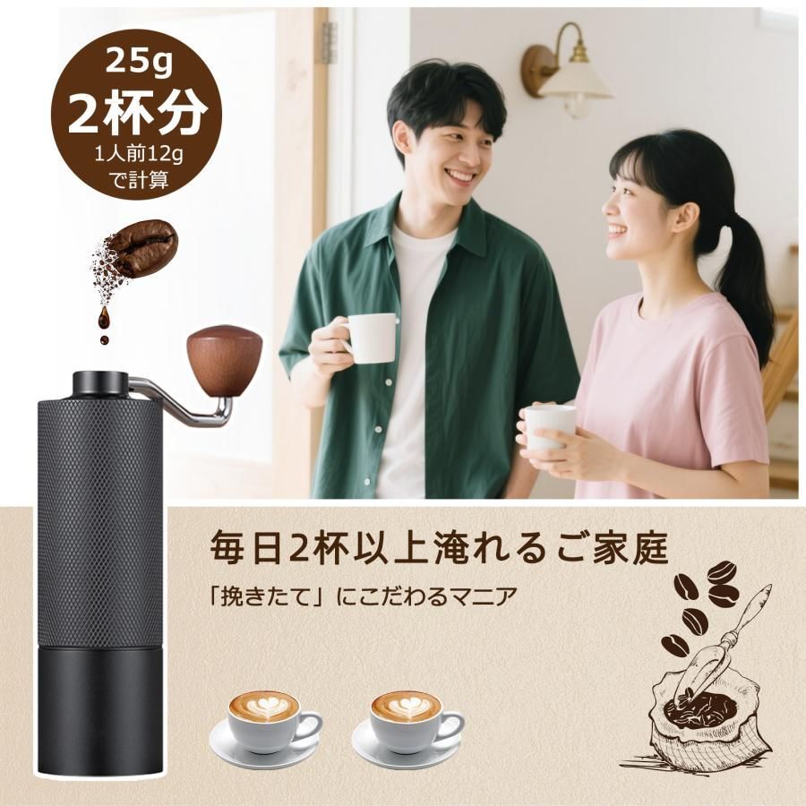 コーヒーミル 手動 臼式 ステンレス製の刃 容量25グラム 粗さ調整可能 軽量 コンパクト 省力性 持ち運びタイプ ミルミキサー 掃除ブラシ コーヒーミル 手動 臼式 ステンレス製の刃 容量25グラム 粗さ調整可能