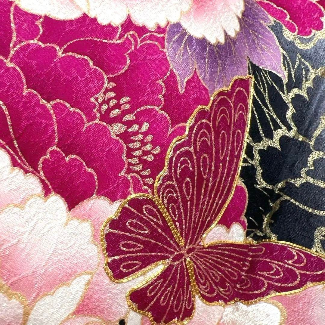 刺繍 金駒刺繍 金彩 牡丹 蝶 振袖 成人式 晴れの日 着物 032a p 刺繍
