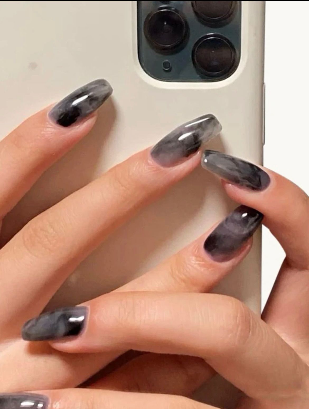 a /つけ爪 ネイルチップ 大理石 マーブル柄 ニュアンス 黒 ワンホン