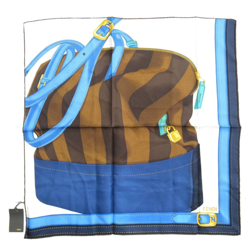 FENDI フェンディ TWO BAGS 2バッグ スカーフ FXT071 ペカン ロゴ シルク FF ズッカ モチーフ ブラウン ブルー メンズ レディース 古着