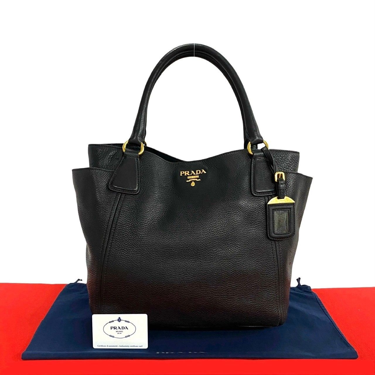 極 美品 希少品 PRADA プラダ ロゴ 金具 レザー 本革 ハンドバッグ 