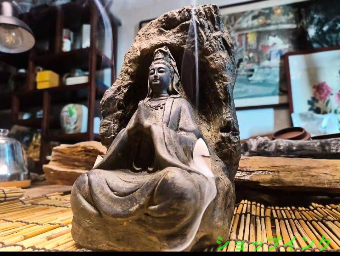石像 石仏 座禅観音像 茶台 玄 関机 鎮宅 辟邪 開運 風水 招財