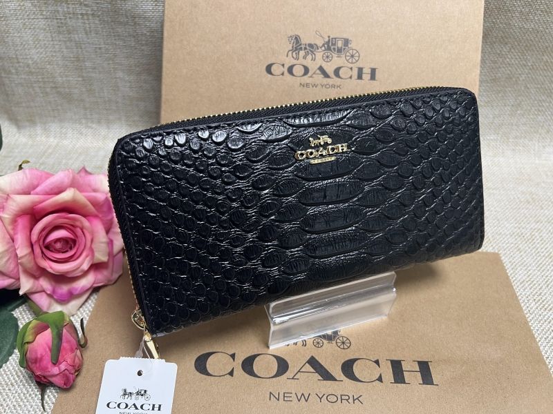 COACH 長財布 コーチ 財布 スネーク型押し クロコダイル エンボスド