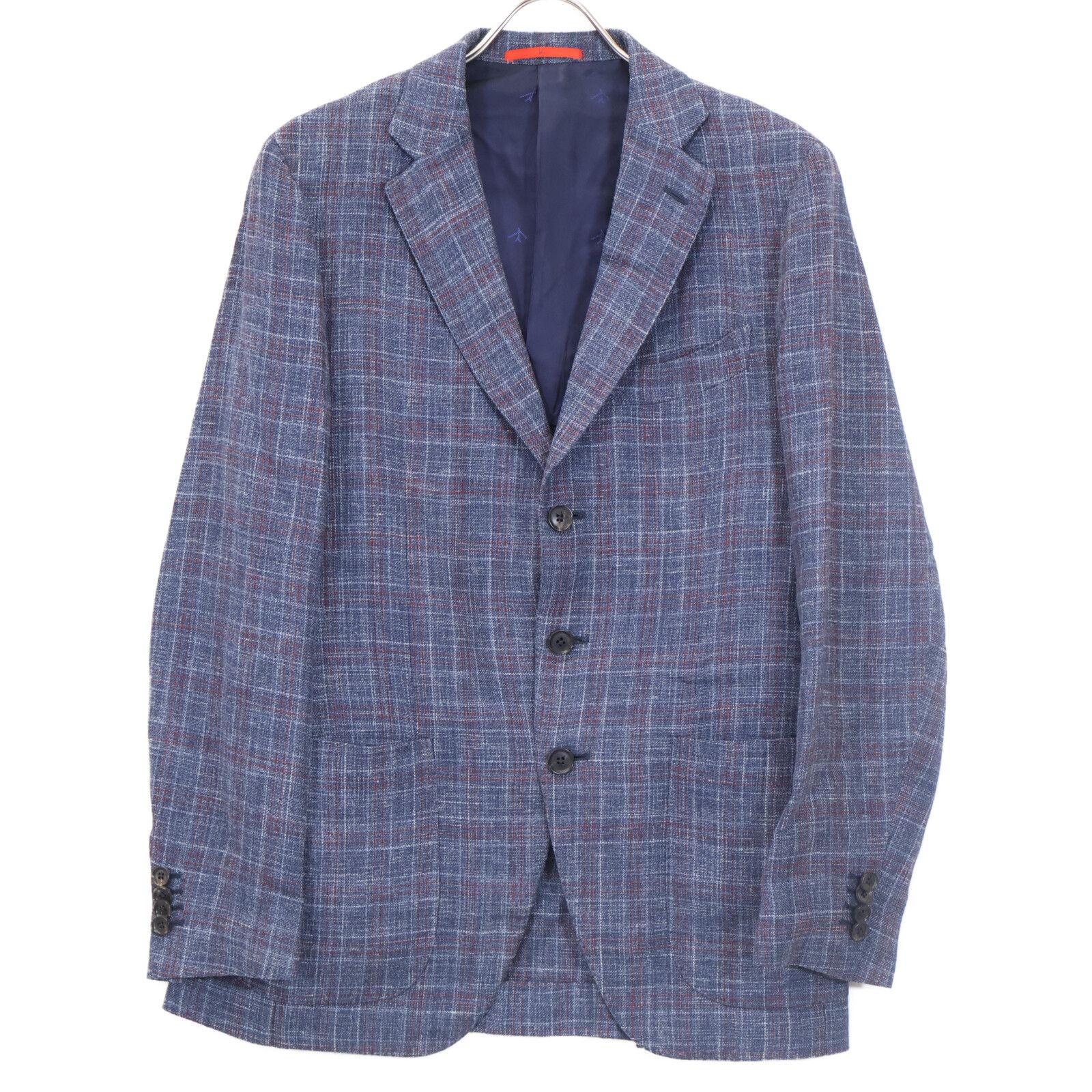 ISAIA イザイアシルクリネン チェック テーラードジャケット　48サイズ ISAIA イザイアシルクリネン チェック テーラードジャケット 48