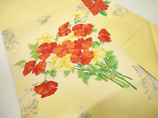 平和屋着物◎九寸名古屋帯 すくい織 草花文 金銀糸 正絹 逸品