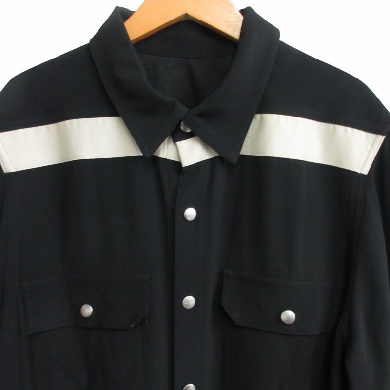 『RICK OWENS』リックオウエンス (42) スナップボタンシャツ 関税込み】Rick Owens ブラック スナップボタン レザー シャツ