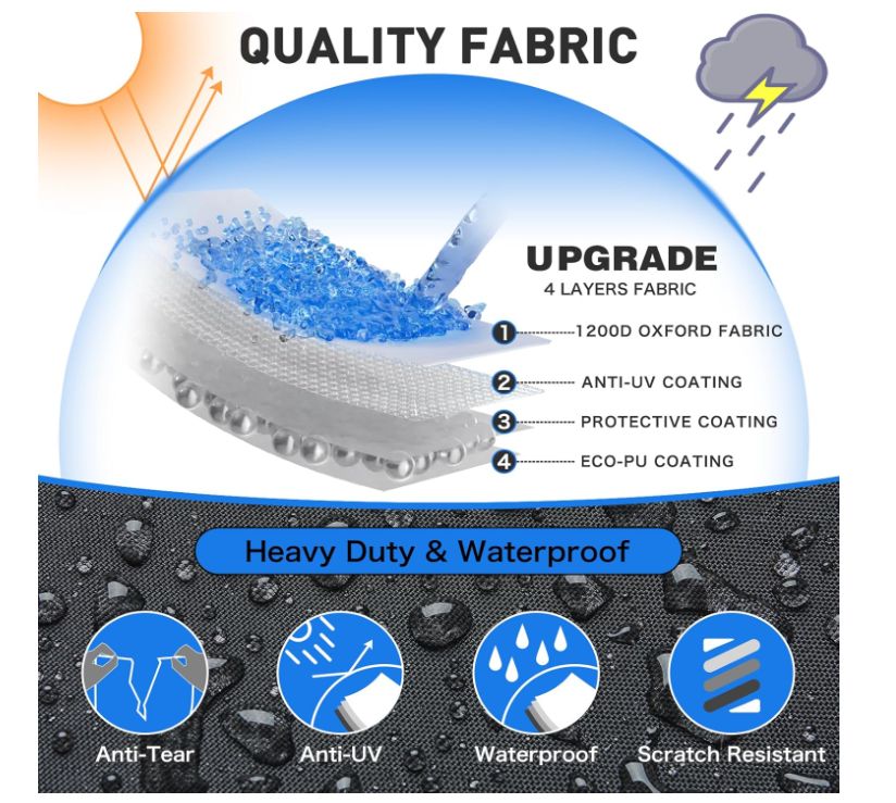 防水 1200D PU ボートカバー モーターカバー付き 高耐久 マリングレード トレーラー ポリエステルキャンバス 14 16フィート Vハル ランナバウト 釣り スキーボートに対応 ストラップ付き ブラック