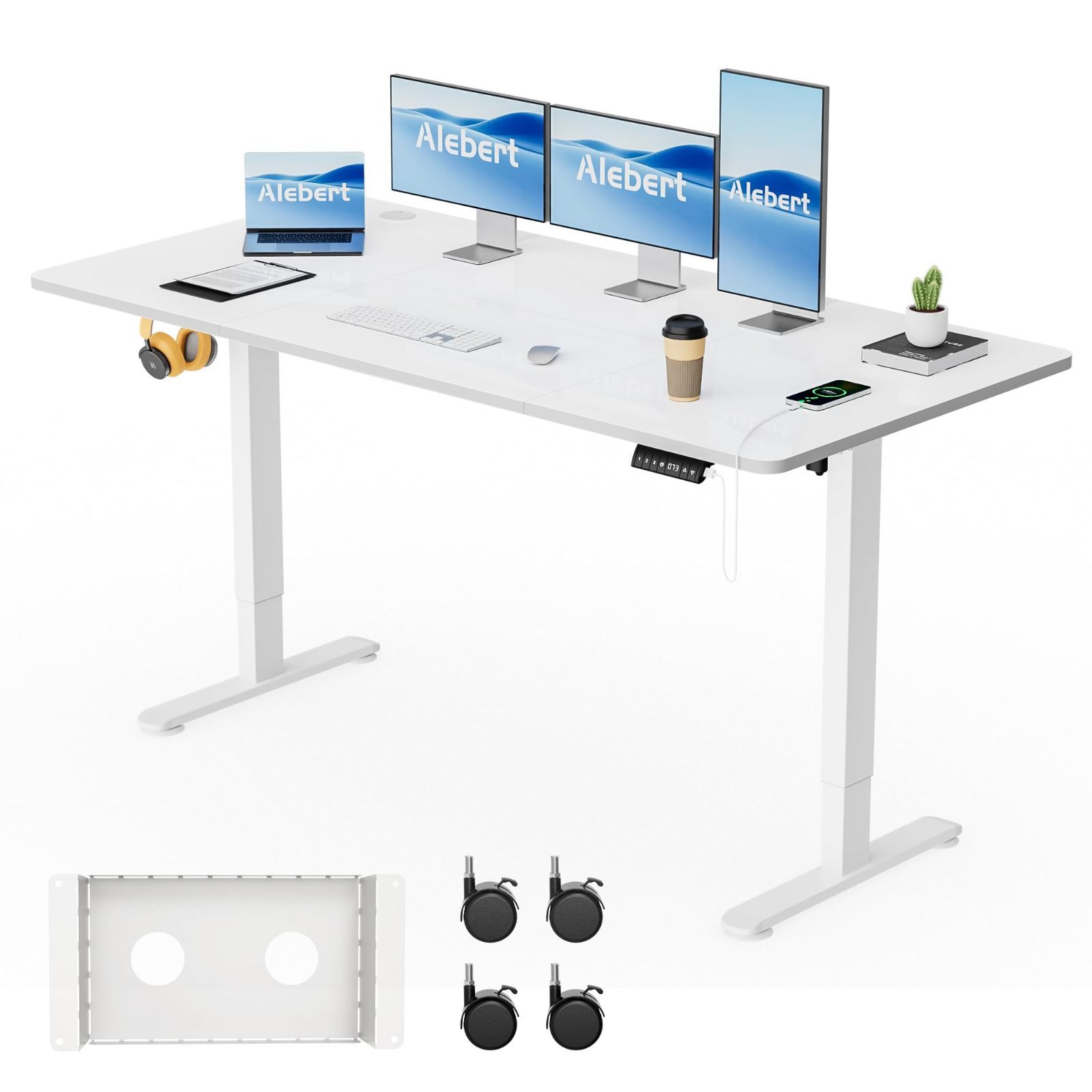新着商品 電動昇降デスク スタンディングデスク 幅160*奥行80cm 入り替え用キャスター付き 収納ボックス付き USB充電 高さメモリー機能 障害検知 Alebert 静音 ゲーミングデスク パソコンデスク 昇降式テーブル オフィスワークテーブル 作