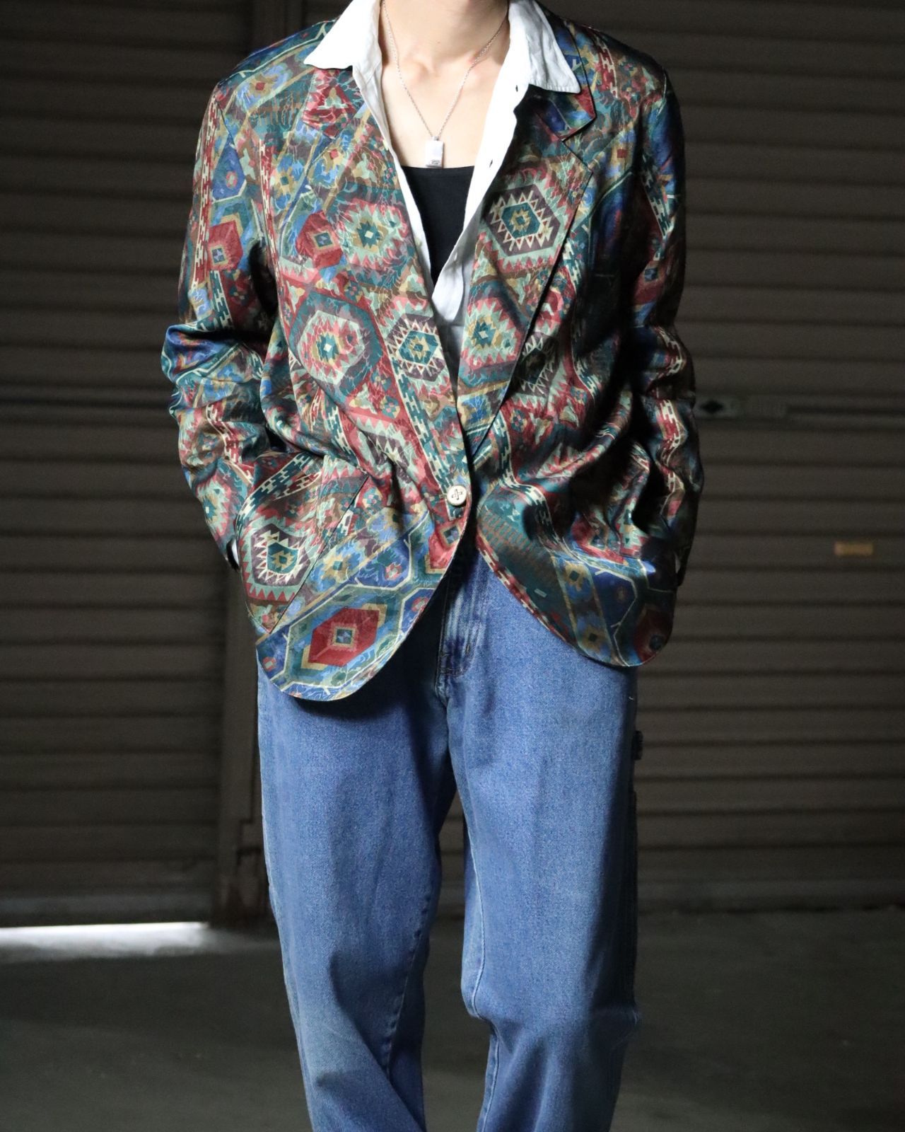 USA made native pattern × jacquard padless tailored jacket USA製 
