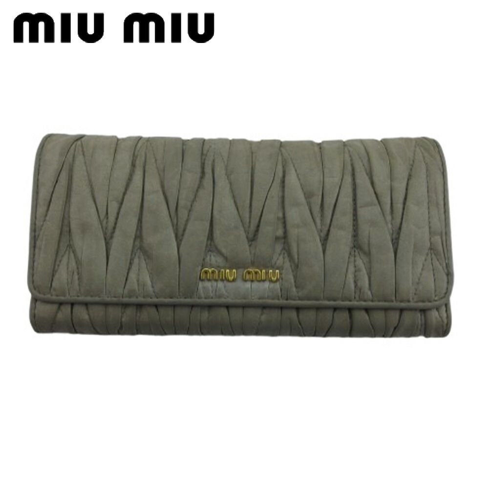 ミュウミュウ MIUMIU 長財布 ギャザー グレー レディース 中古