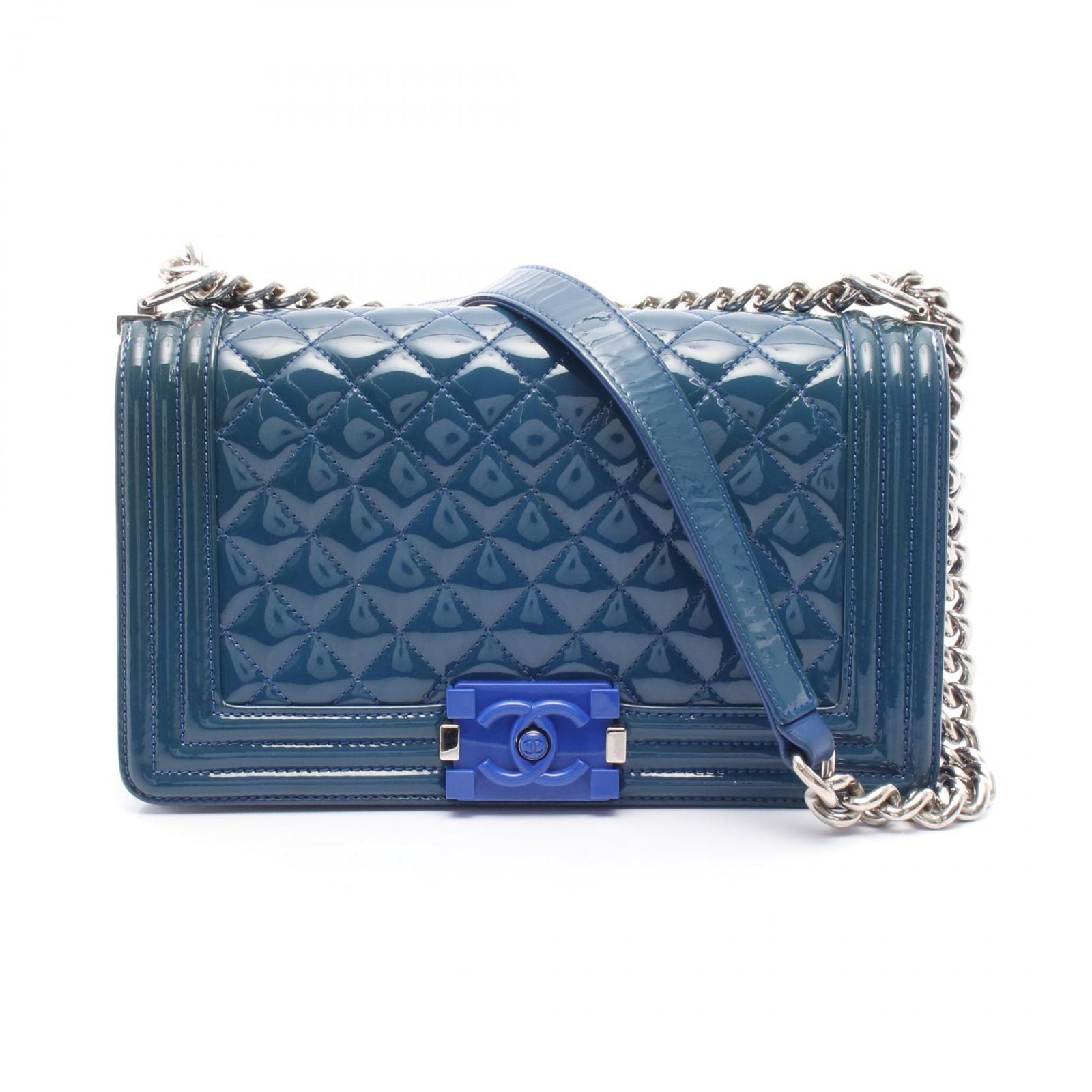 シャネル CHANEL ショルダーバッグ ボーイシャネル A67086 ブルー パテントレザー ボーイシャネル チェーンショルダー レディース Used B