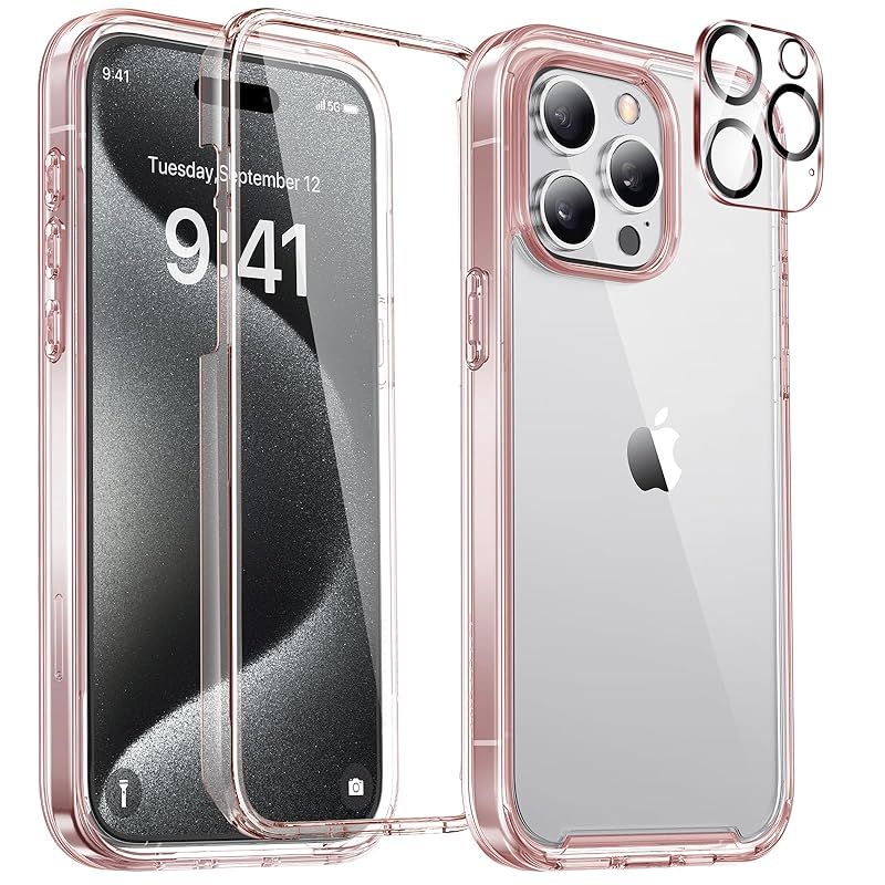 新品　Miracase iPhone15pro ケース クリア iPhone 15 pro カバー クリア スマホケース 黄変防止 全身バンパー保護ケース 9H 強化ガラス 6.1インチ フルカバー 360保護 米軍MIL規格 耐衝撃 クリア ピンク