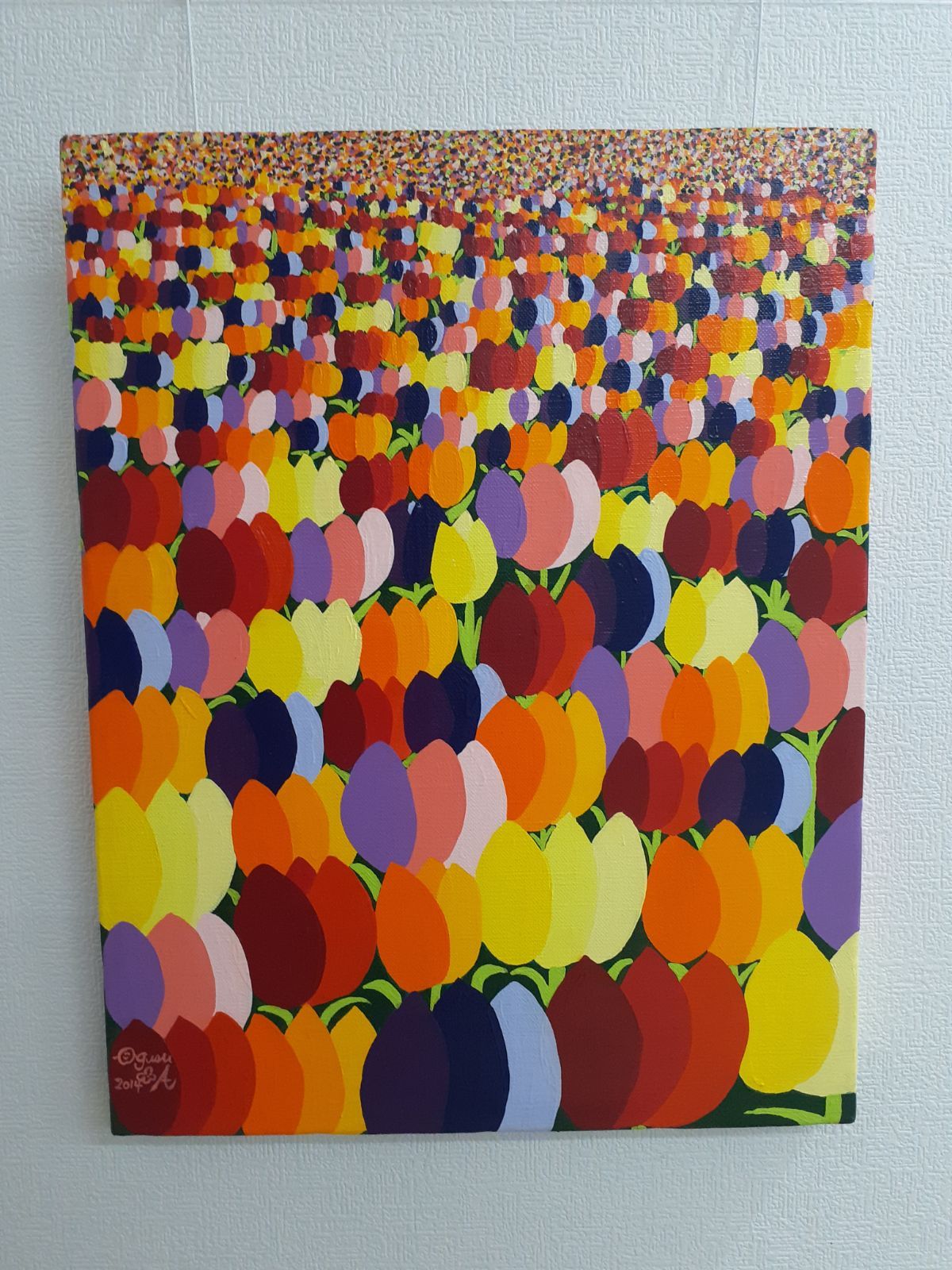 ハート型 青い花だらけのハートの作品 画家　小楠アキコ作品　40×40cm ハート型 青い花だらけのハートの作品 画家 小楠アキコ作品 40