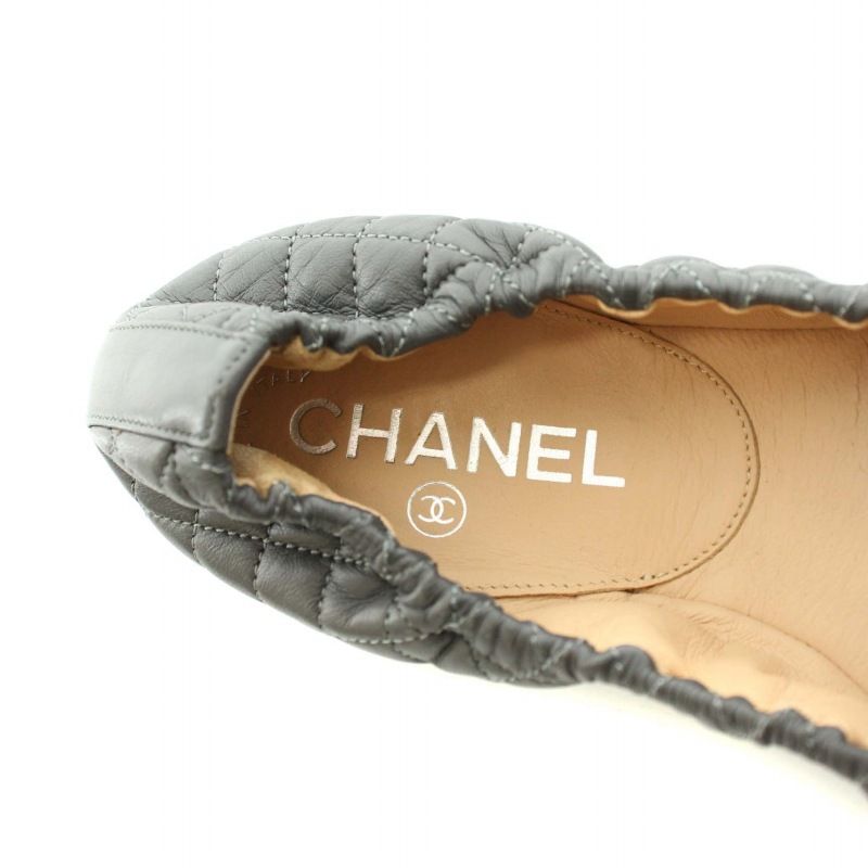 シャネル CHANEL バレエシューズ フラットシューズ レザー カメリア コサージュ ココマーク マトラッセ 37.5 24.5cm グレー  グレージュ /YT - メルカリ