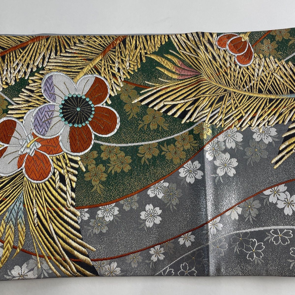 袋帯 秀品 梅 桜 金銀糸 箔 灰色 六通 正絹 【中古】 - メルカリ