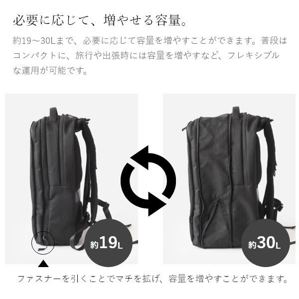 拡張機能 大容量 ビジネス リュック ブラック メンズ レディース  バッグパック リュックサック A4 PCバッグ NoiR Transistor ● ブラック