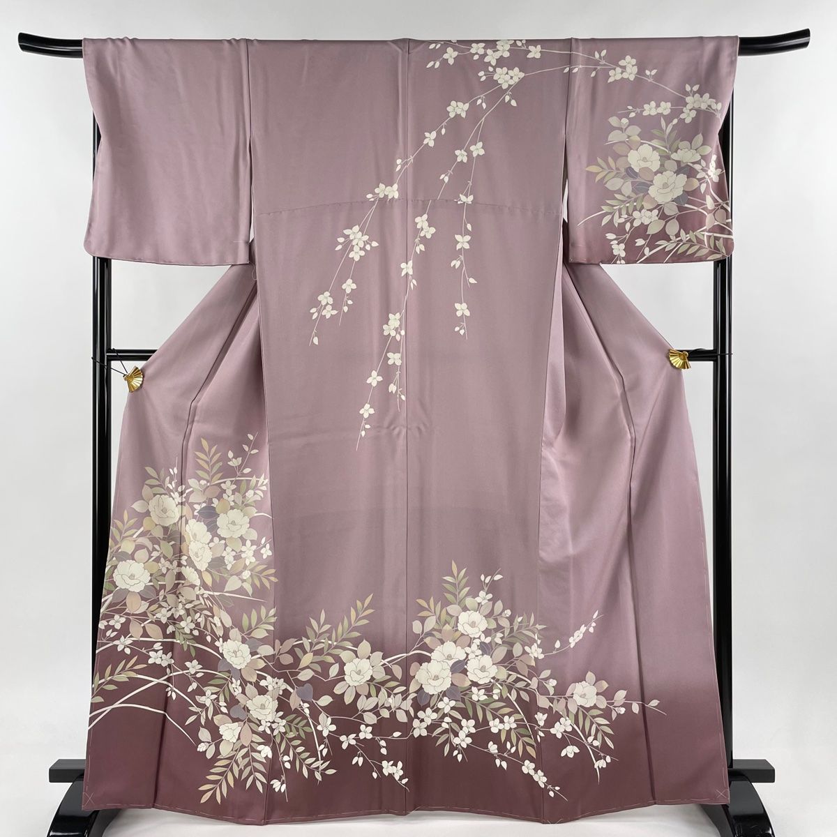 訪問着 身丈166cm 裄丈68cm L 袷 椿 ぼかし 灰紫 正絹 美品 名品  