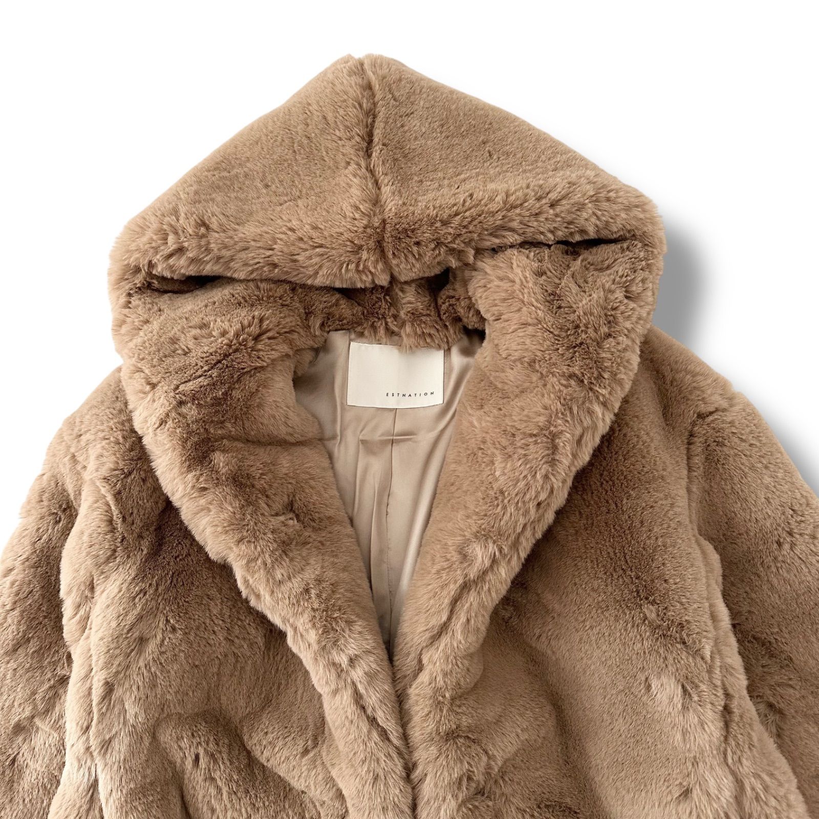 エストネーション フェイクファーコート フード アウター ベージュ S