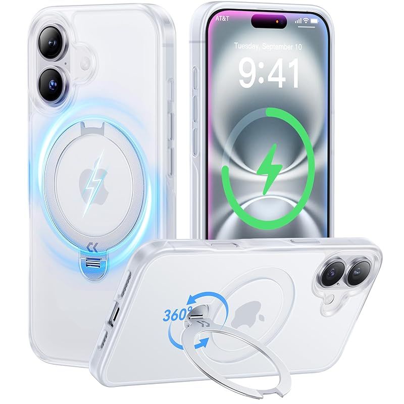 【2025最高傑作&定点360度回転】CASEKOO iPhone 16 用 ケース 米軍MIL規格 耐衝撃 MagSafe対応 高耐久性【横縦両立・角度自由調整】 最大25W急速充電対応 指紋防止/マット仕上げ/黄変防止/半透明 超強磁力 ラップホール付 0