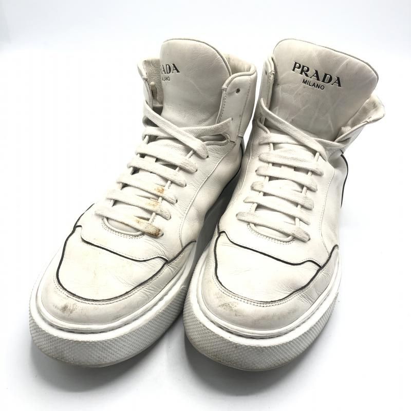 【中古】PRADA スポーツ ハイカットスニーカー 8 1/2 ホワイト プラダ[10]