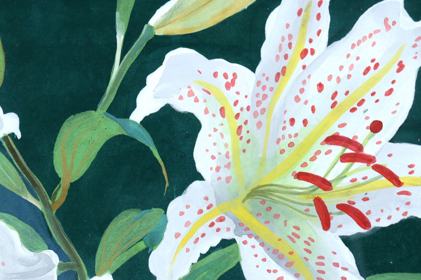 日本画　人物　青年　百合　ユリ 原画 ユリ 日本画 手すき紙 アート 百合 ゆり 花 植物 レア 希少