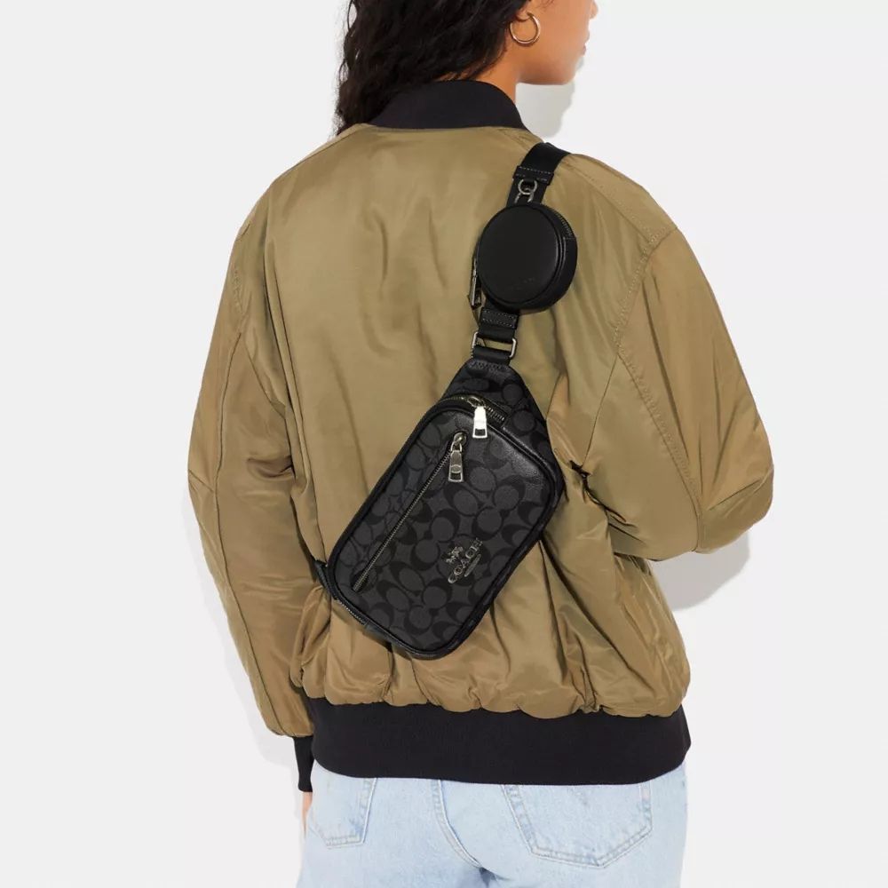 セール中】COACH コーチバッグ CJ506 チャコール×ブラック ミニポーチ  