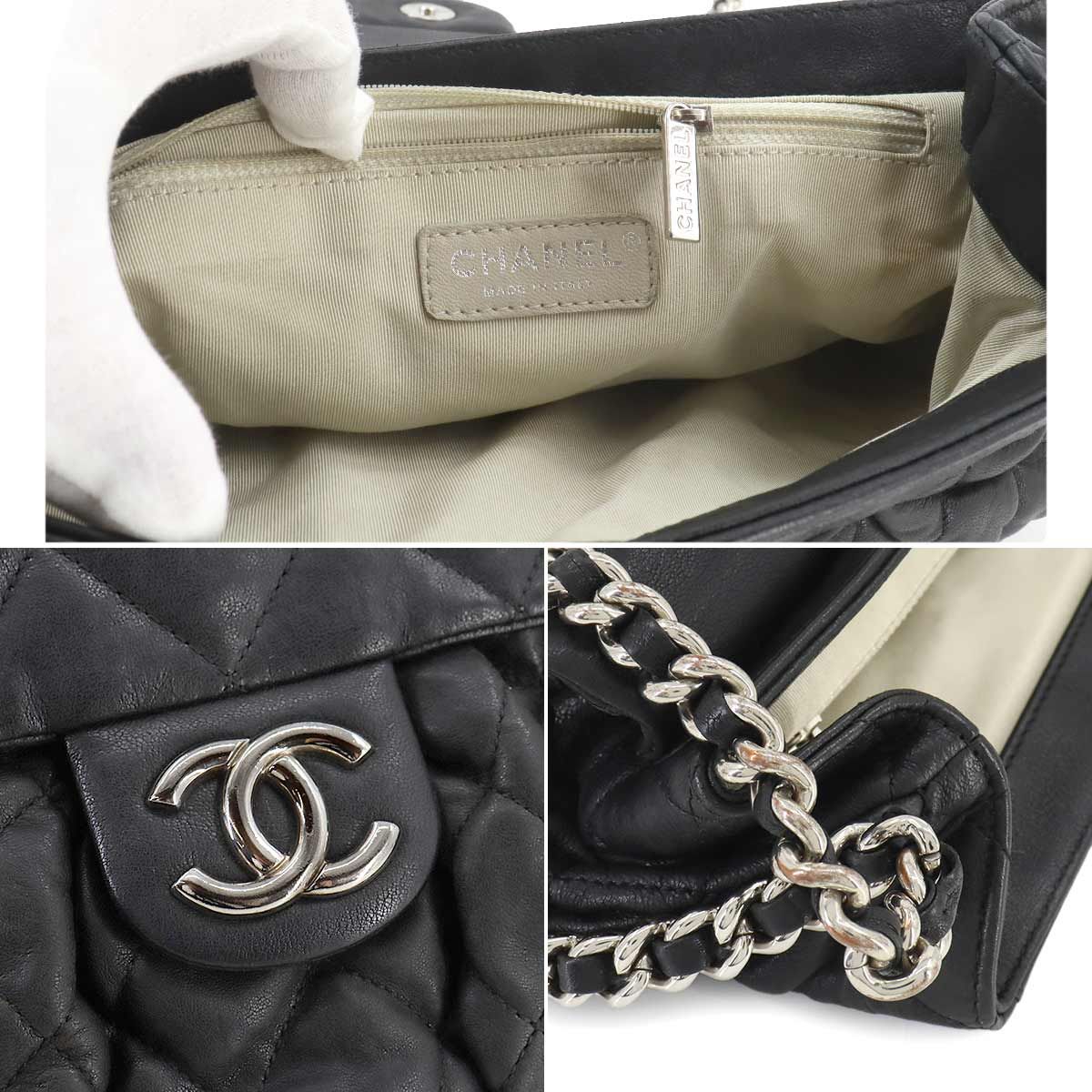 シャネル CHANEL チェーン アラウンド ショルダー バッグ レザー ブラック A49889 マトラッセ シルバー 金具 90247965