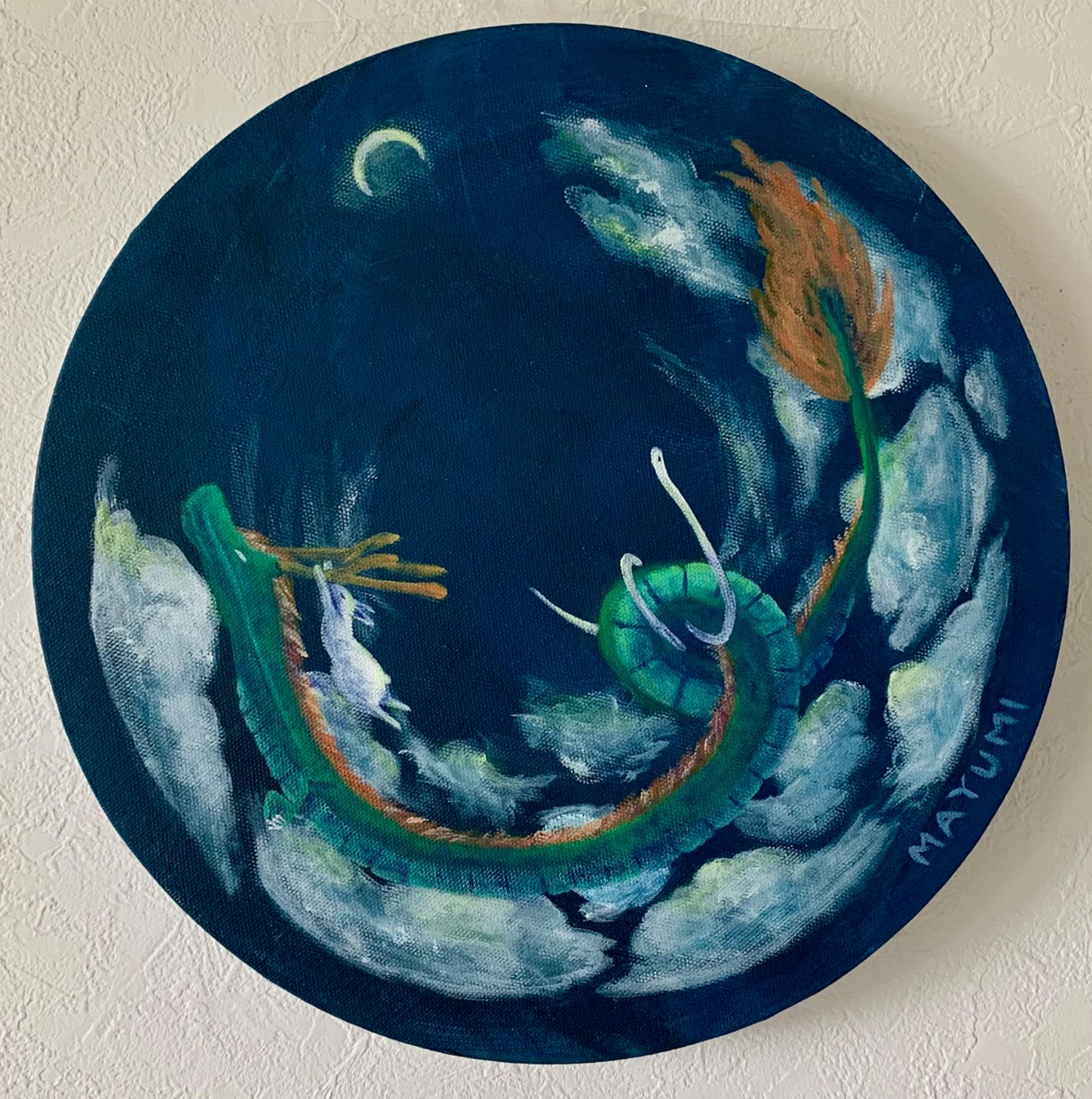 No.480 キャンバスF3 原画 白龍 龍神 開運絵画 アクリル画 龍神絵画