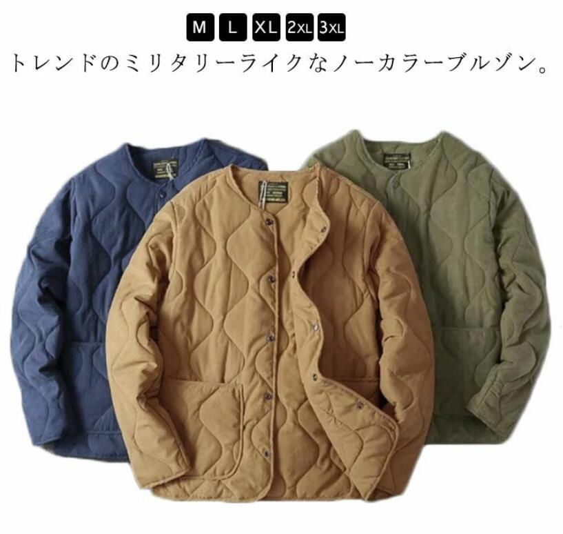 ノーカラーキルティングジャケット アウター ジャケット 長袖 メンズ キルティングライナー 体型カバー ノーカラージャケット キルティング ブルゾン ライナージャケット 上着 ライトアウ