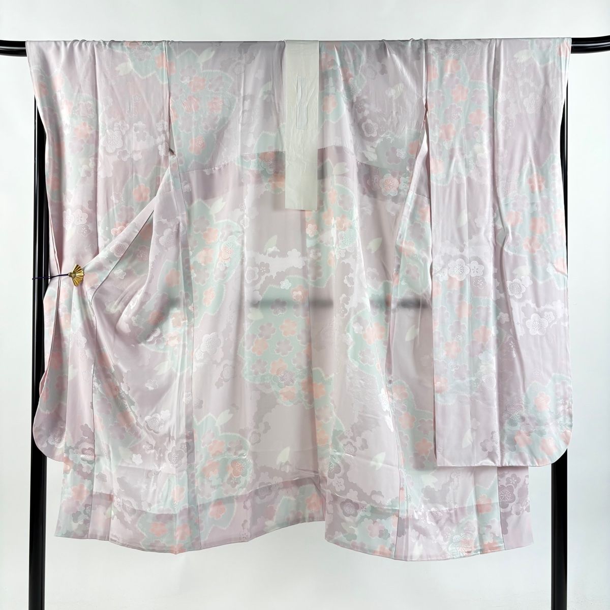 長襦袢 身丈128.5cm 裄丈70cm L 振袖用 梅 地紋 薄紫 正絹 秀品