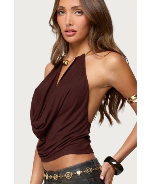 アディクテッド レディース シャツ トップス Women s Mileva Cuff Deep Cowl Neck Top Brown