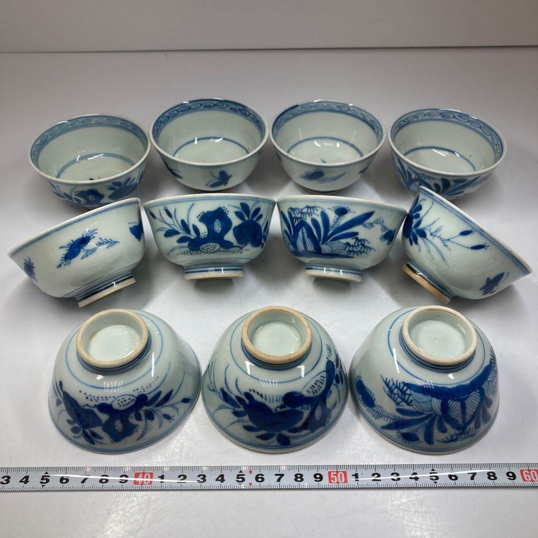 古伊万里 染付煎茶碗11客 直径8.5㎝ 東Y5-0525 タトチ