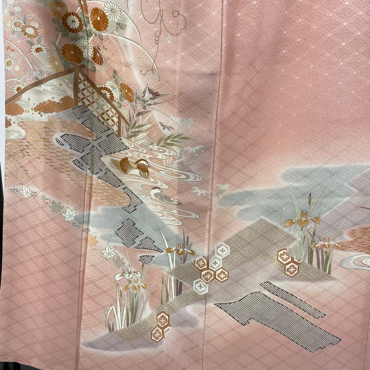 秋冬 超美品 着物 正絹 袷 167 訪問着 辻が花 現代 黒 グラデ トール